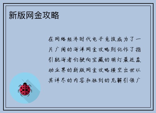 新版网金攻略